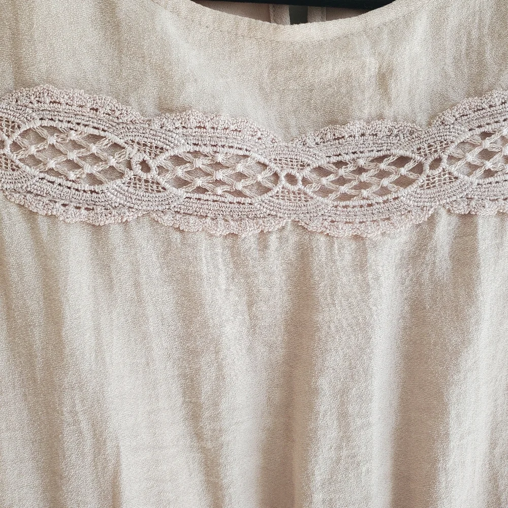 eri + ali Anthropologie Mirana Lace Tier Swing Dress‎ Long Sleeve In Nude Size S - Picture 5 of 10